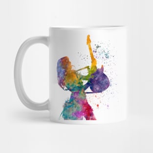 woman playing electric guitar player in watercolor Mug